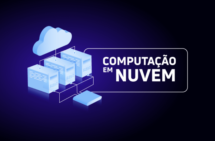 Serviços de computação em nuvem: ilustração de servidores conectados a uma nuvem
