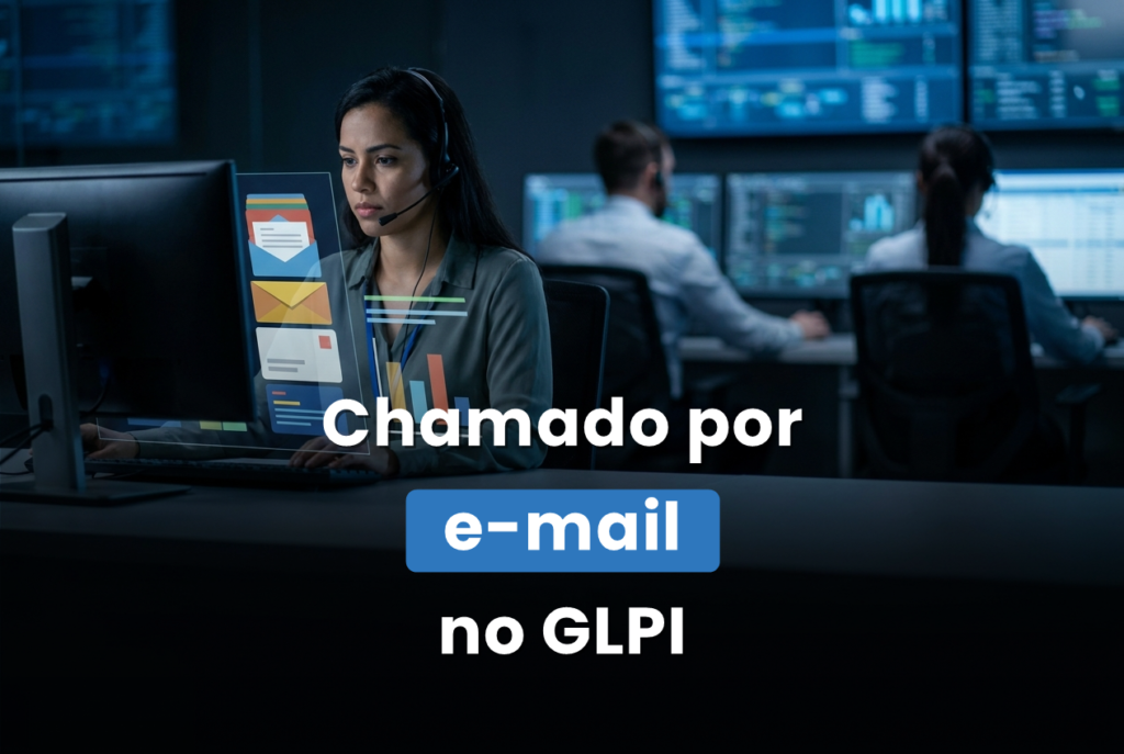 Analista de service desk organizando a fila de chamados abertos por e-mail no GLPI em uma central de atendimento